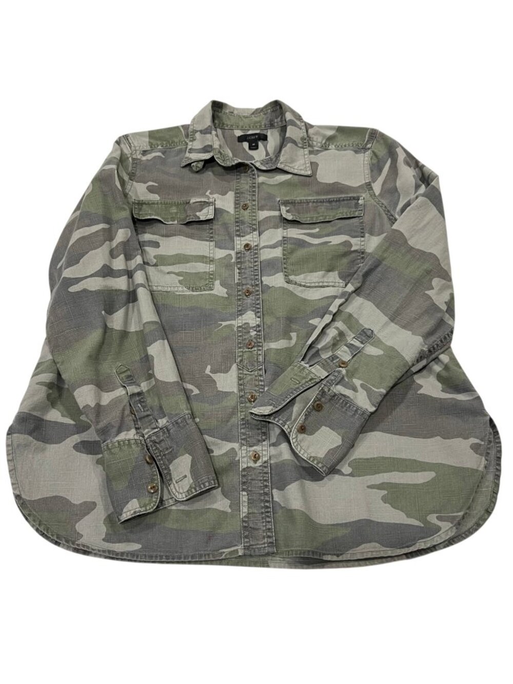 J Crew Cotton Camo Utility Shirt, Green Gray, 10